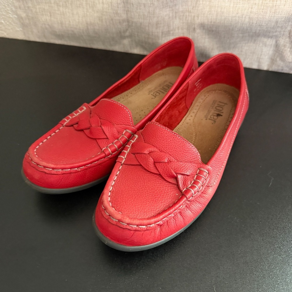 Hotter Selena Slip-on Loafers Women's 7.5 Red Leather Classic‎ Comfort Casual